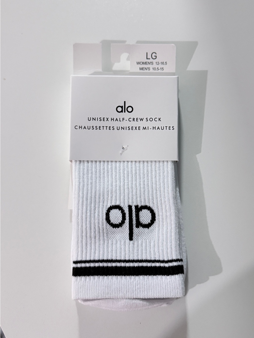 ALO Yoga White Half-Crew Athletic Socks with Black Logo